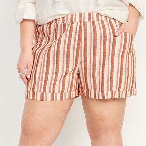 High-Waisted Railroad-Stripe Linen-Blend Shorts -- 3.5-inch inseam